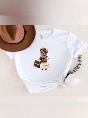 Fashion Dog Shopping Shirt Cute Aesthetic Graphic Tee Trendy Outfit